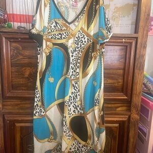 India Boutique Blue and Gold Chain Print Midi Dress